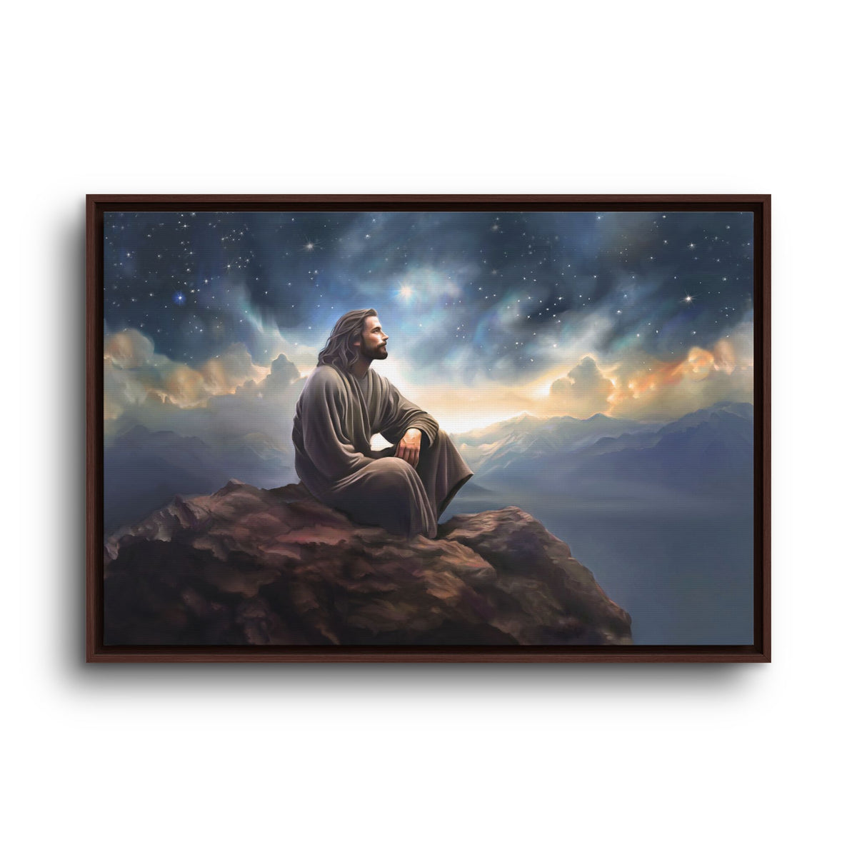 Jesus with The Stars, Canvas Print Art Framed, Jesus Christ Handmade Artwork, Deep Meditative Christian Gift