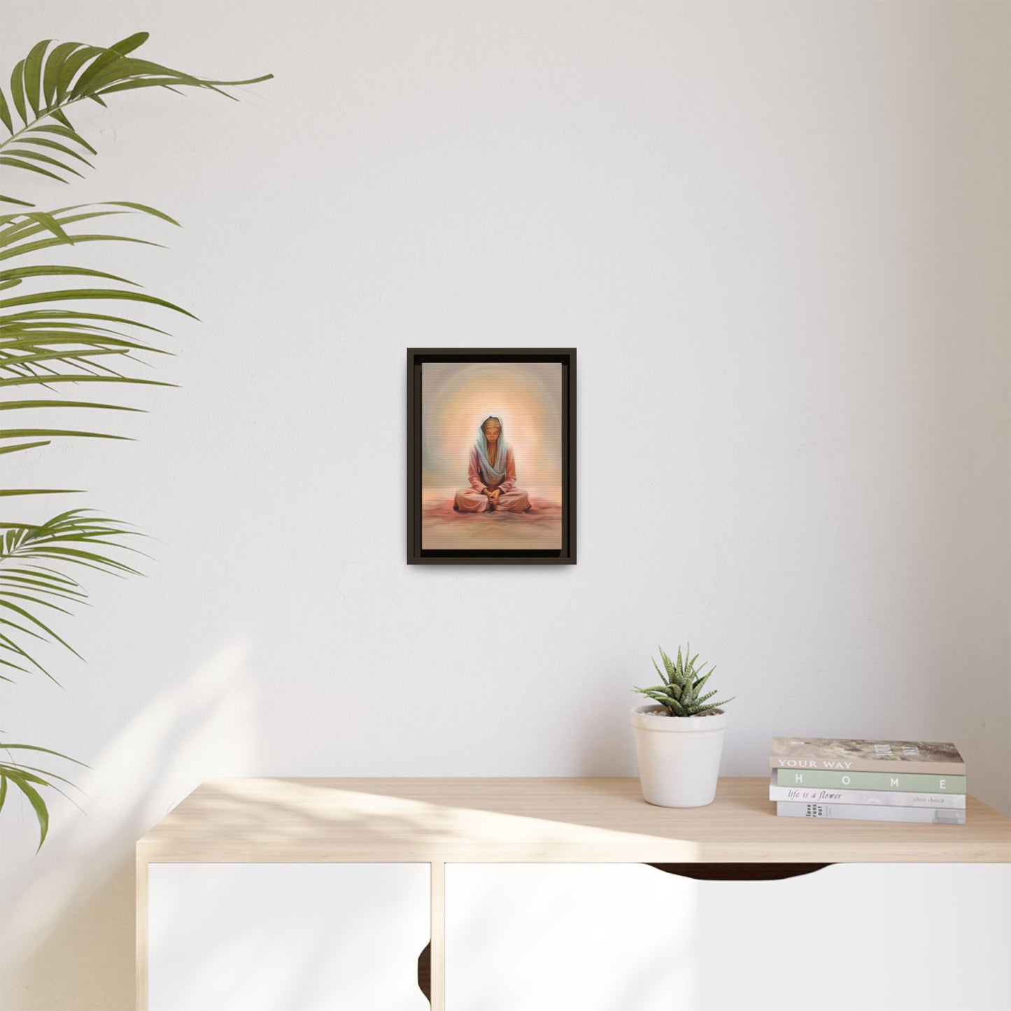 Stillness Framed Canvas Wall Art, Serene Meditation Decor, Spiritual Mindfulness Gift, Tranquil Room Accent, Woman Religious Art