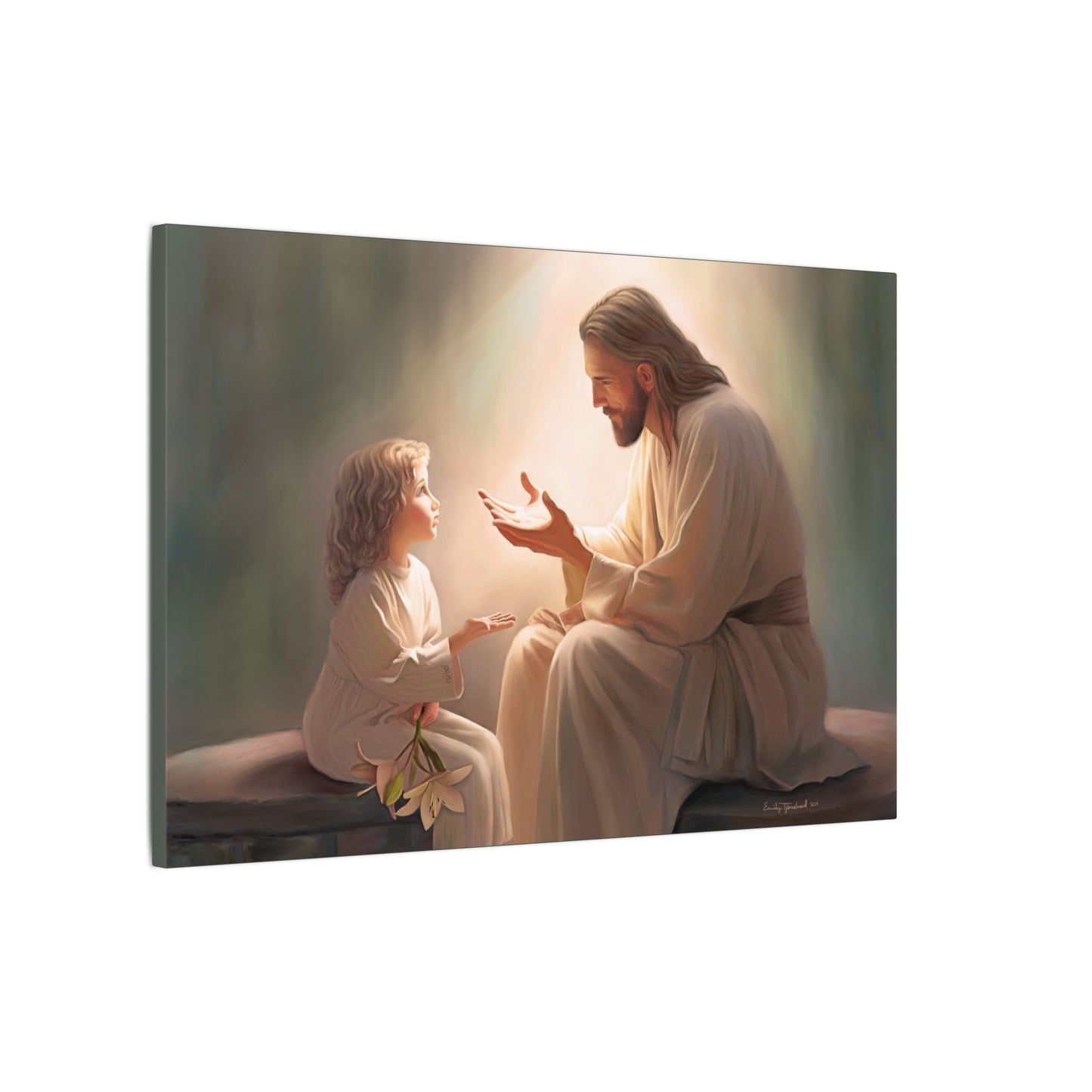 You Are The Light, fine art canvas print, Christian artwork, Jesus with a child, Jesus Christ with a little girl, Consider The Lillies