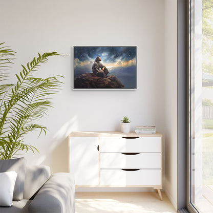 Jesus with The Stars, Canvas Print Art Framed, Jesus Christ Handmade Artwork, Deep Meditative Christian Gift