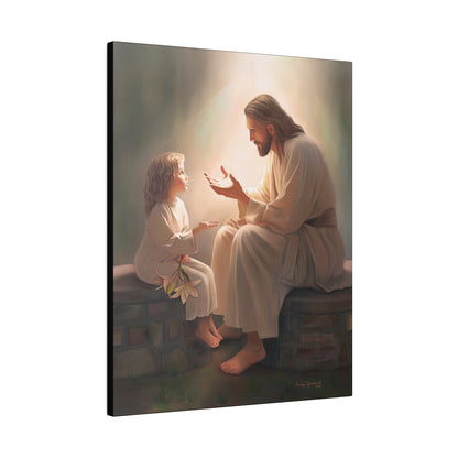 You Are The Light, fine art canvas print, Christian artwork, Jesus with a child, Jesus Christ with a little girl, Consider The Lillies