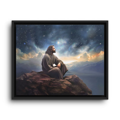Jesus with The Stars, Canvas Print Art Framed, Jesus Christ Handmade Artwork, Deep Meditative Christian Gift