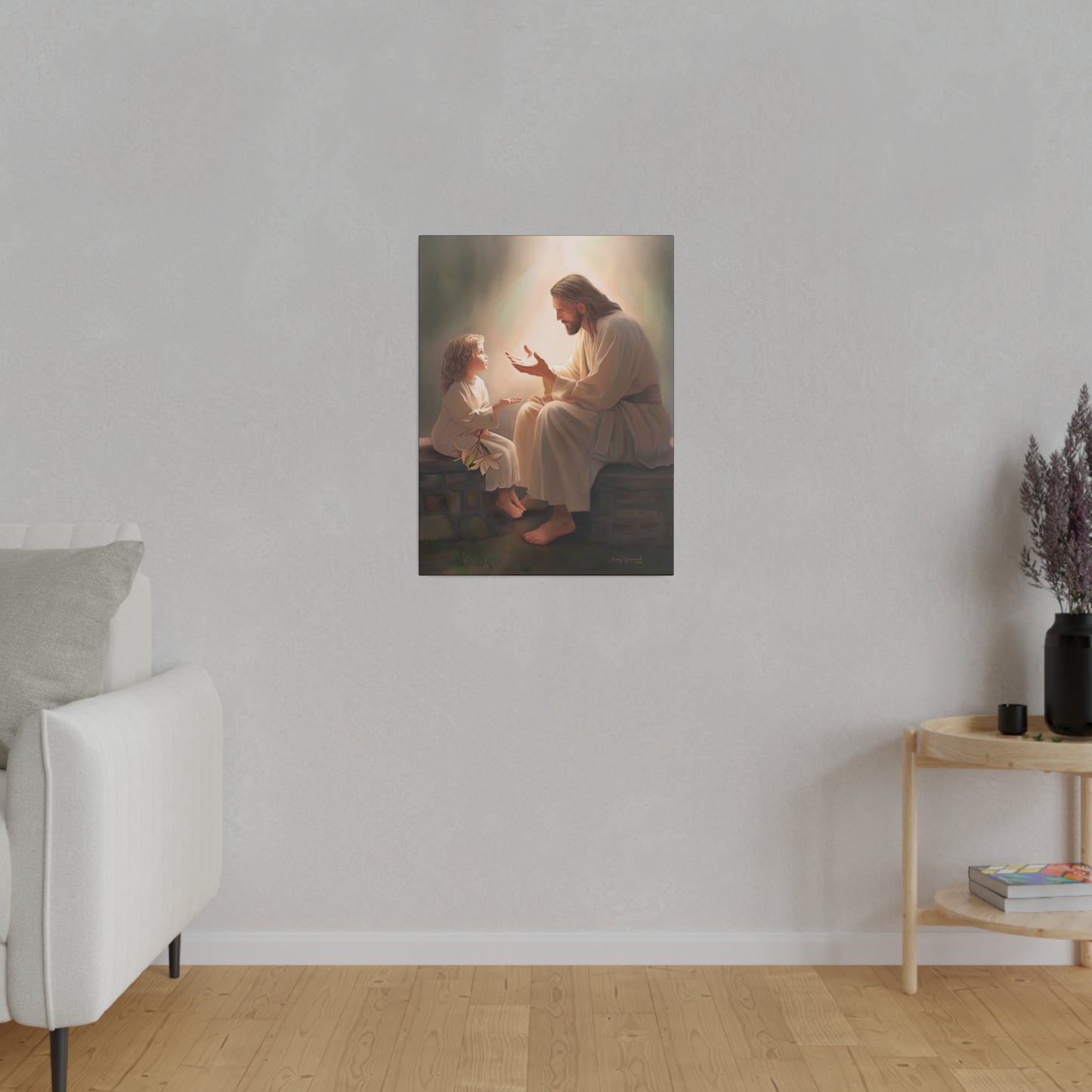 You Are The Light, fine art canvas print, Christian artwork, Jesus with a child, Jesus Christ with a little girl, Consider The Lillies