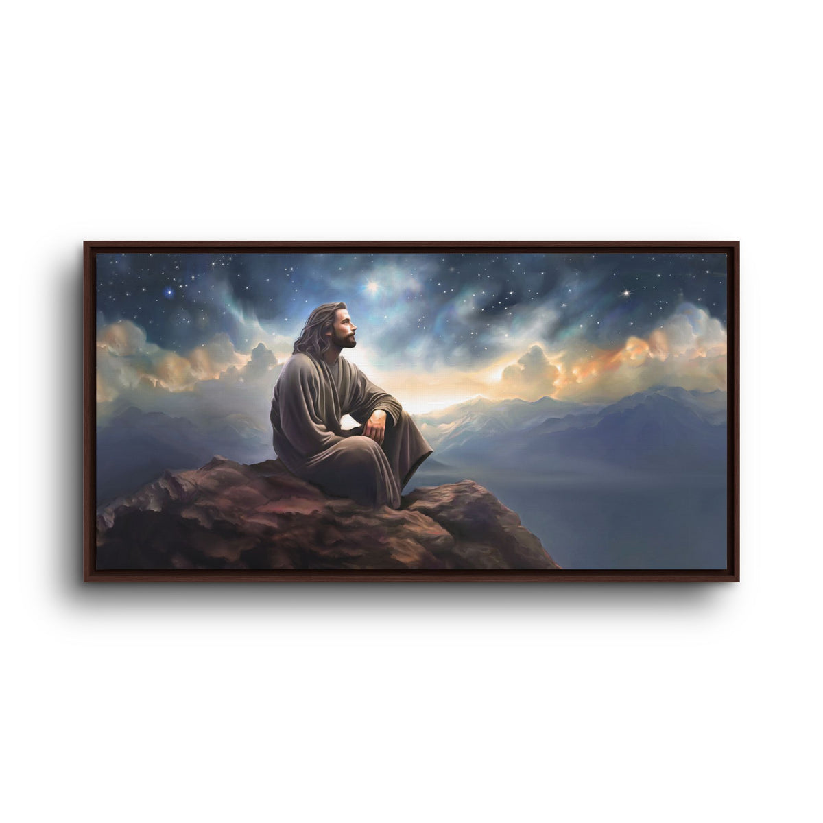 Jesus with The Stars, Canvas Print Art Framed, Jesus Christ Handmade Artwork, Deep Meditative Christian Gift