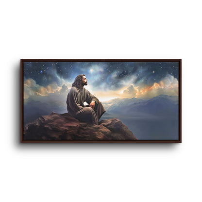 Jesus with The Stars, Canvas Print Art Framed, Jesus Christ Handmade Artwork, Deep Meditative Christian Gift