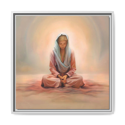 Stillness Framed Canvas Wall Art, Serene Meditation Decor, Spiritual Mindfulness Gift, Tranquil Room Accent, Woman Religious Art
