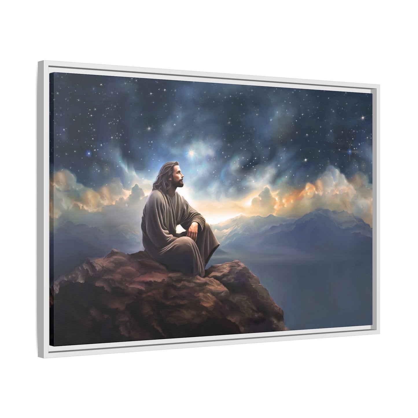 Jesus with The Stars, Canvas Print Art Framed, Jesus Christ Handmade Artwork, Deep Meditative Christian Gift