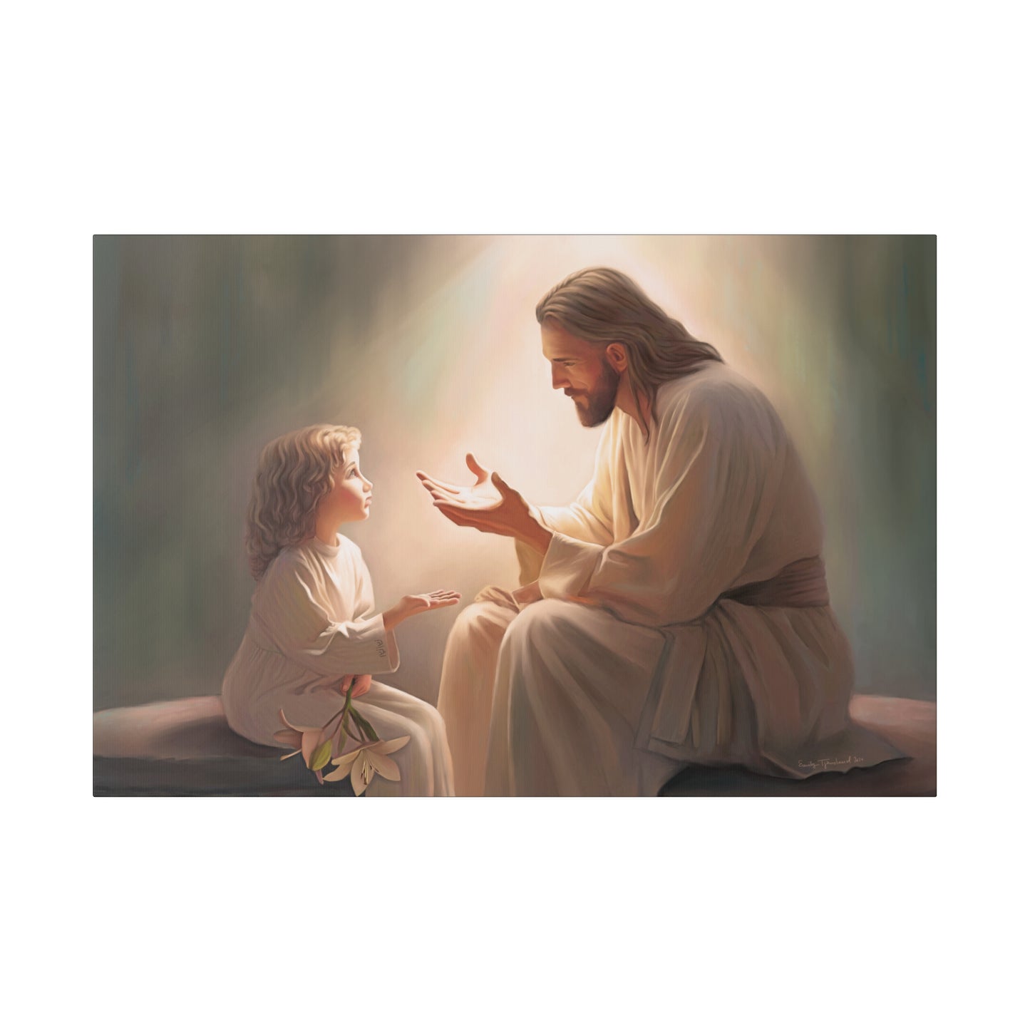 You Are The Light, fine art canvas print, Christian artwork, Jesus with a child, Jesus Christ with a little girl, Consider The Lillies