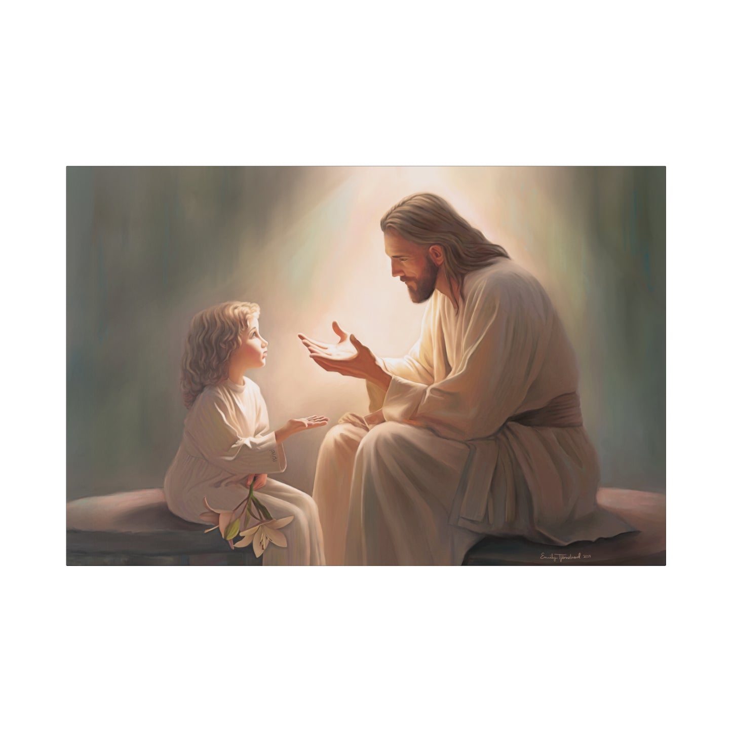 You Are The Light, fine art canvas print, Christian artwork, Jesus with a child, Jesus Christ with a little girl, Consider The Lillies