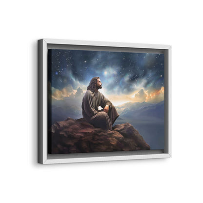 Jesus with The Stars, Canvas Print Art Framed, Jesus Christ Handmade Artwork, Deep Meditative Christian Gift