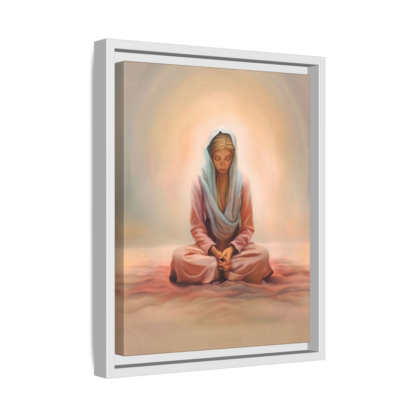 Stillness Framed Canvas Wall Art, Serene Meditation Decor, Spiritual Mindfulness Gift, Tranquil Room Accent, Woman Religious Art
