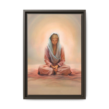 Stillness Framed Canvas Wall Art, Serene Meditation Decor, Spiritual Mindfulness Gift, Tranquil Room Accent, Woman Religious Art