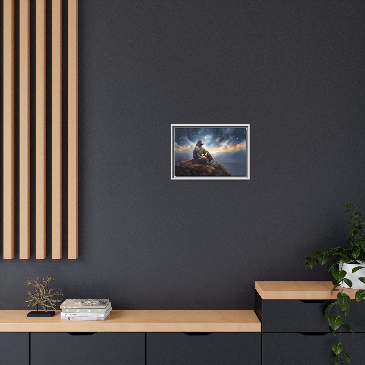 Jesus with The Stars, Canvas Print Art Framed, Jesus Christ Handmade Artwork, Deep Meditative Christian Gift