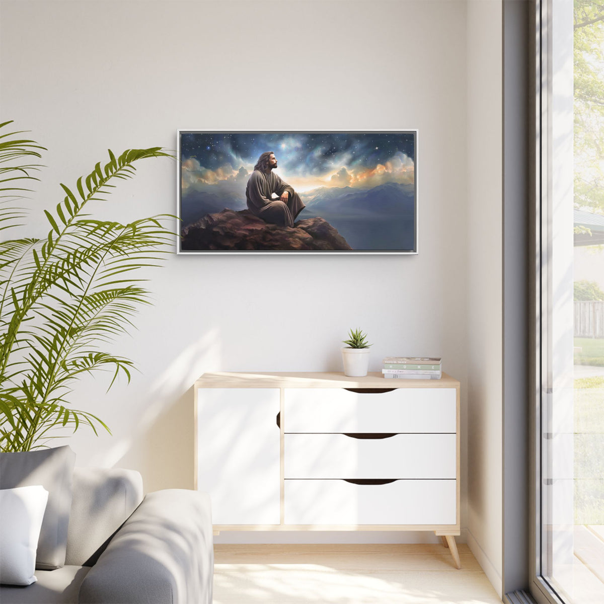 Jesus with The Stars, Canvas Print Art Framed, Jesus Christ Handmade Artwork, Deep Meditative Christian Gift