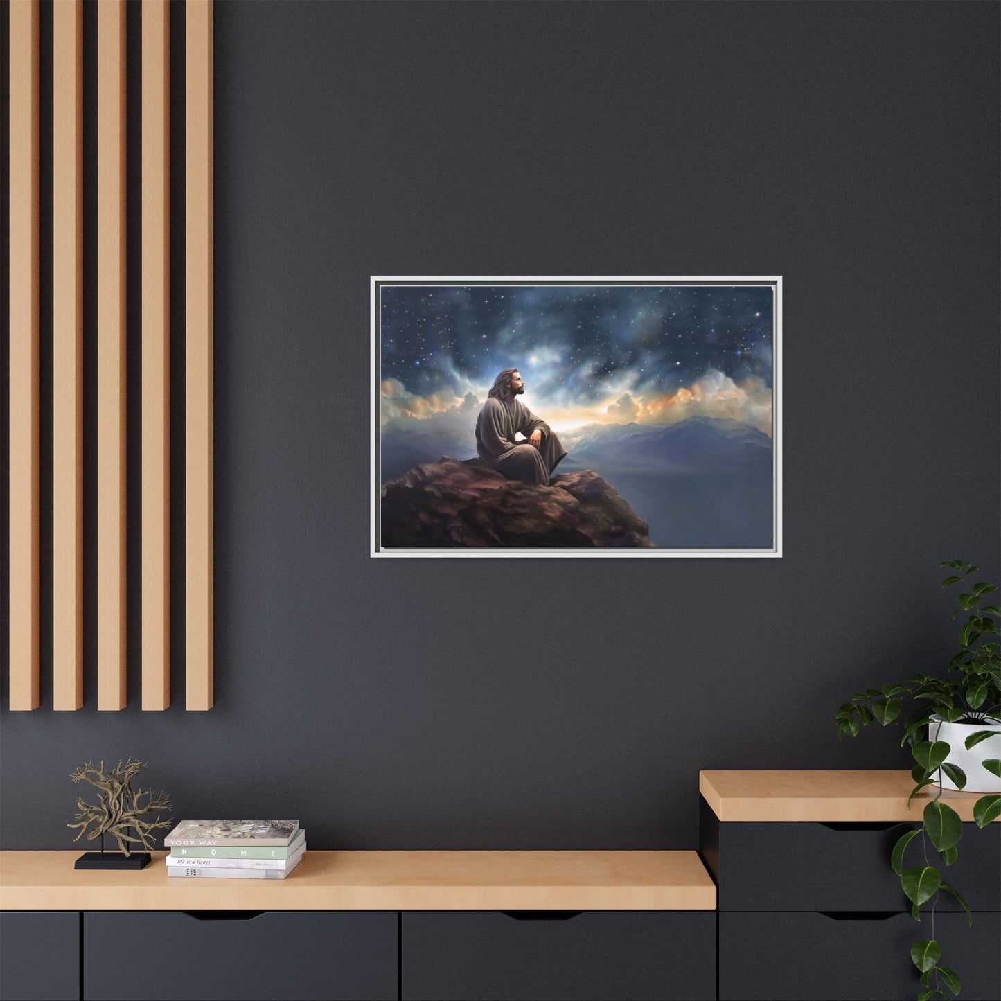 Jesus with The Stars, Canvas Print Art Framed, Jesus Christ Handmade Artwork, Deep Meditative Christian Gift
