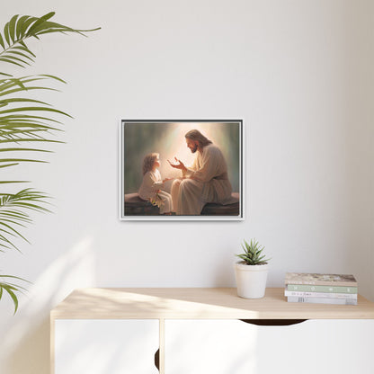 We are His Children, Fine Art Framed Canvas Print, Picture of Jesus, Jesus with a Child, Christian Gift, Christian Art, Jesus Christ Art with Child