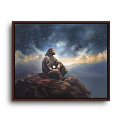 Jesus with The Stars, Canvas Print Art Framed, Jesus Christ Handmade Artwork, Deep Meditative Christian Gift