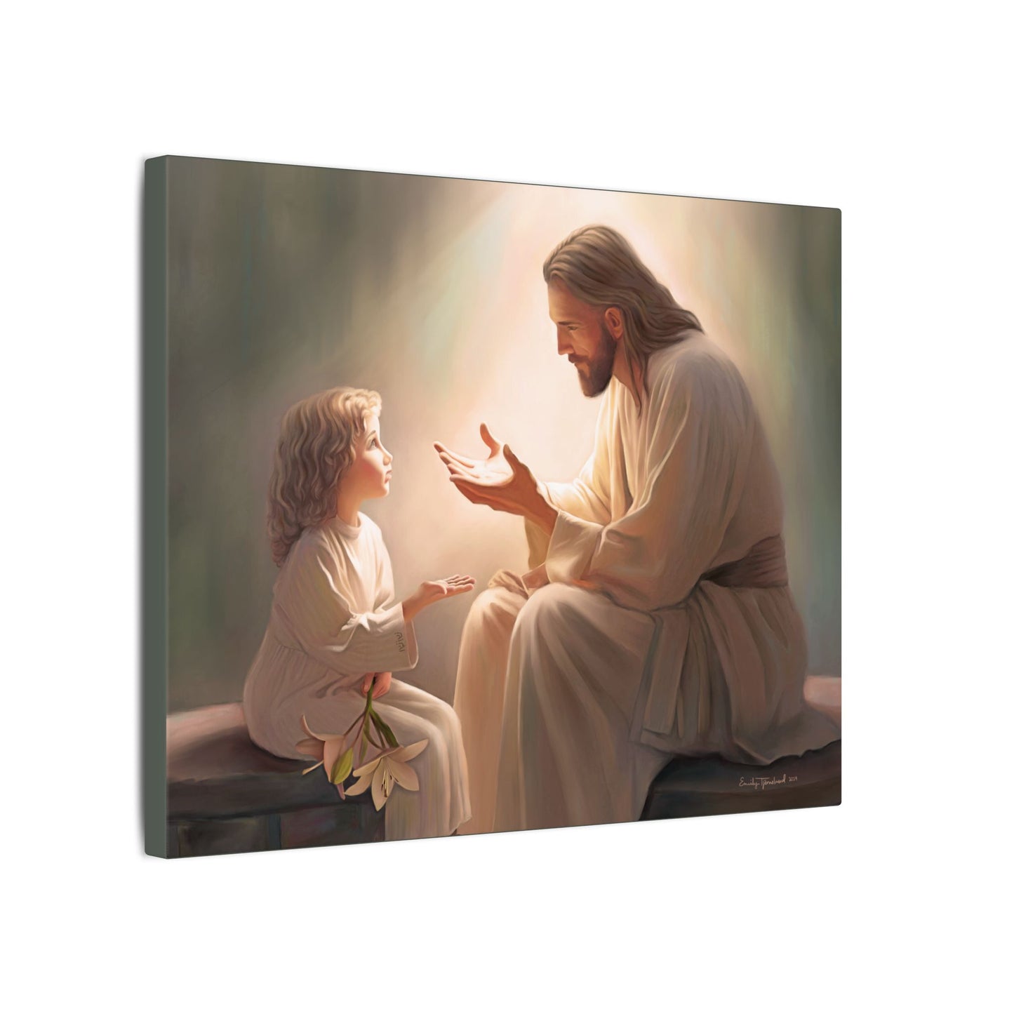 You Are The Light, fine art canvas print, Christian artwork, Jesus with a child, Jesus Christ with a little girl, Consider The Lillies