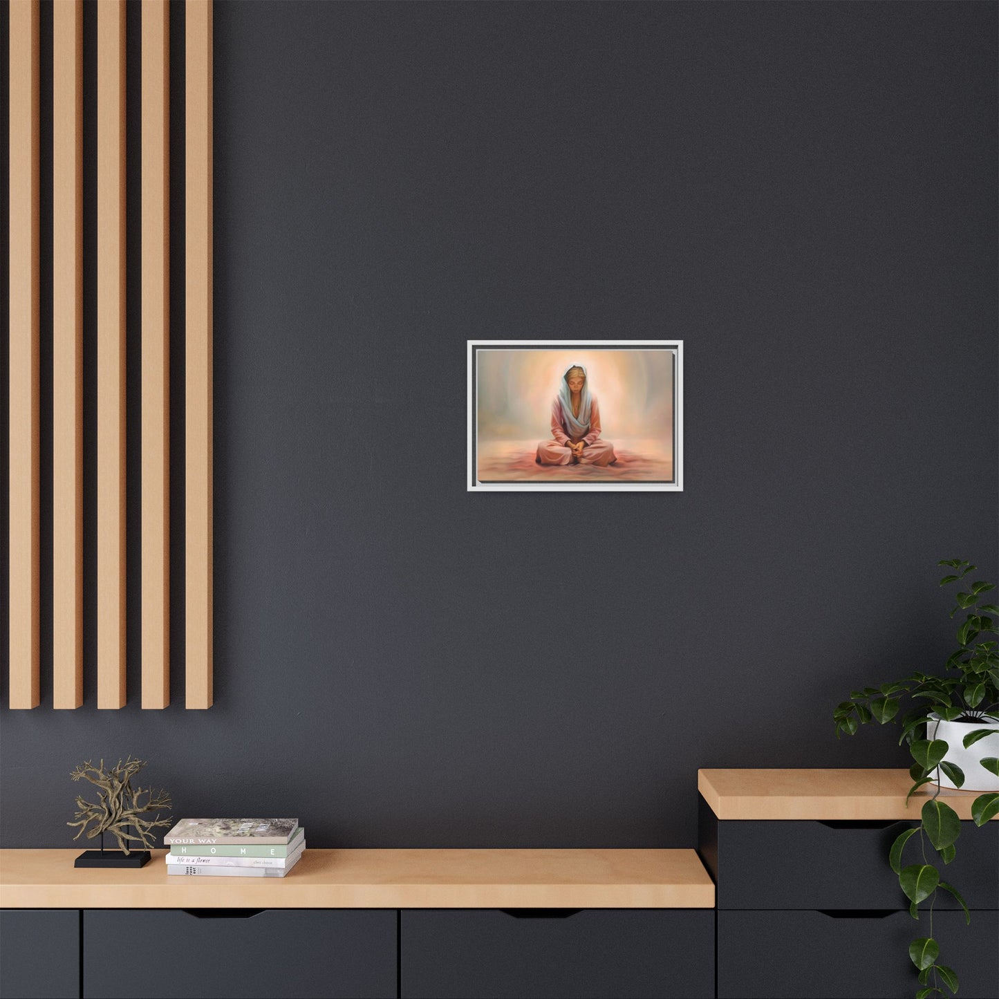 Stillness Framed Canvas Wall Art, Serene Meditation Decor, Spiritual Mindfulness Gift, Tranquil Room Accent, Woman Religious Art