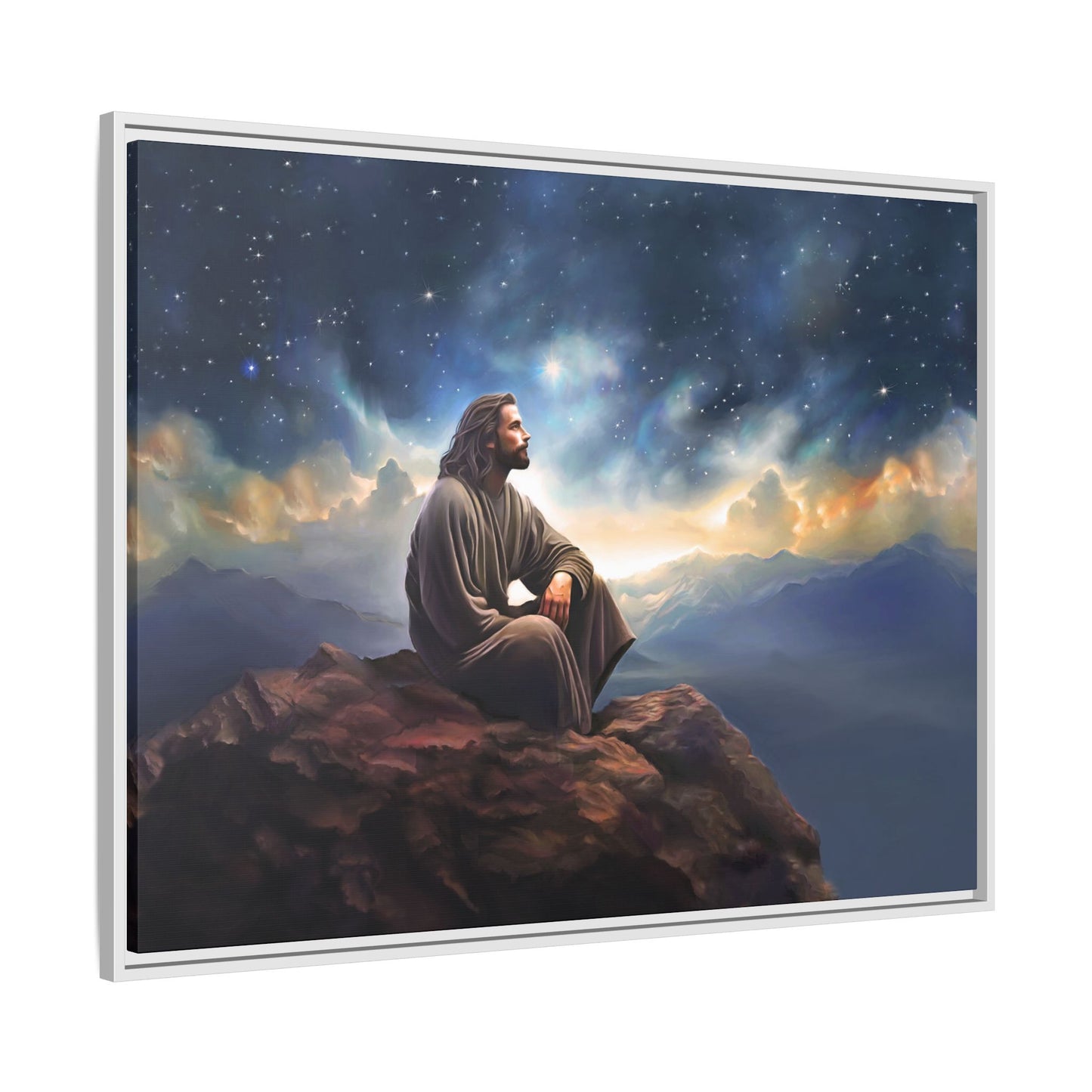 Jesus With The Stars, Framed Fine Art Canvas Print of Handmade Art, many sizes, Christian Art, Christian Gifts