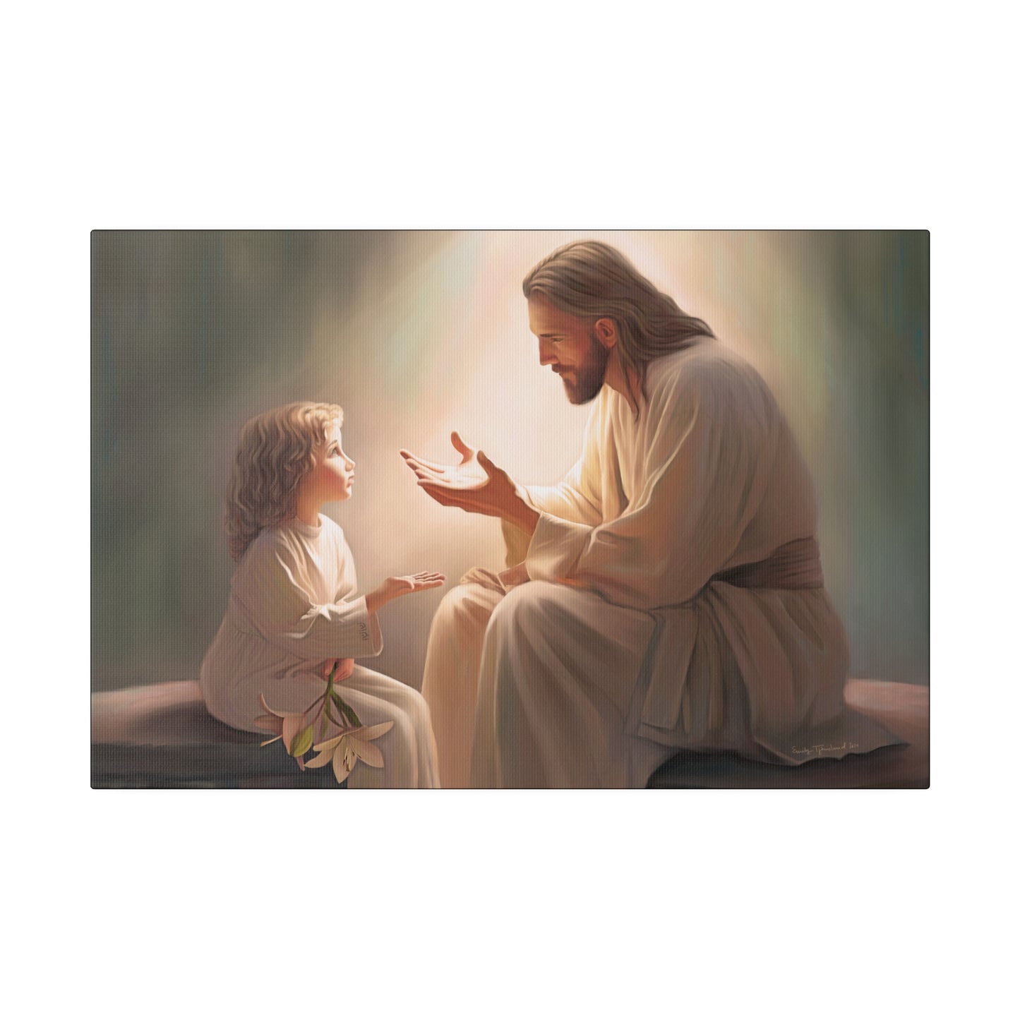 You Are The Light, fine art canvas print, Christian artwork, Jesus with a child, Jesus Christ with a little girl, Consider The Lillies