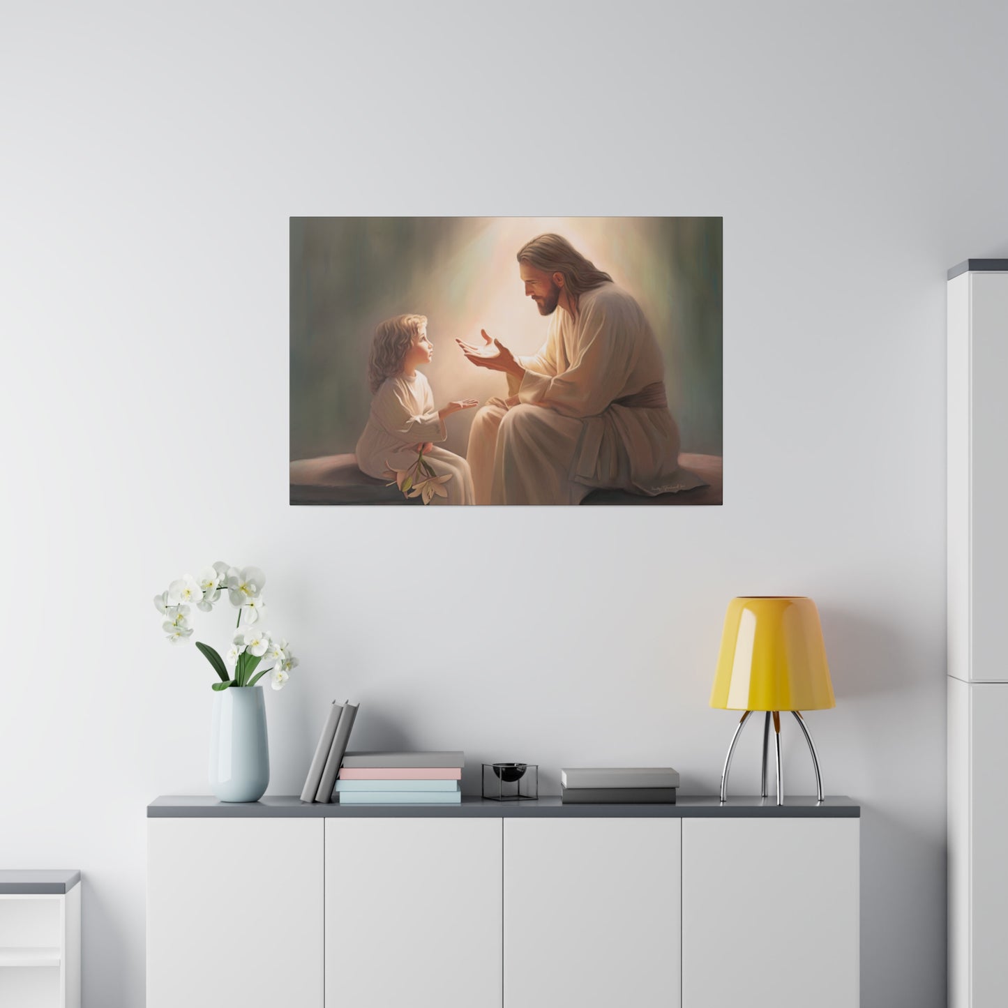 You Are The Light, fine art canvas print, Christian artwork, Jesus with a child, Jesus Christ with a little girl, Consider The Lillies