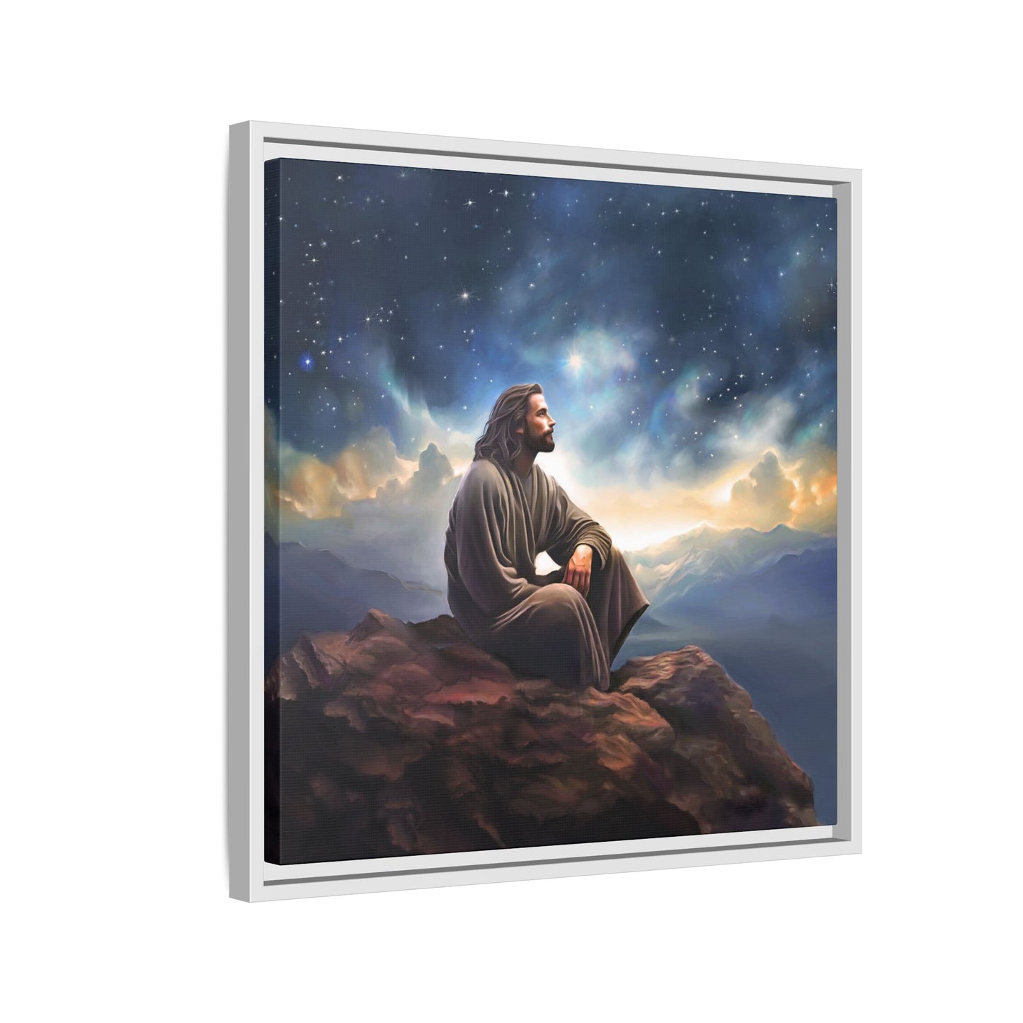 Jesus With The Stars, Framed Fine Art Canvas Print of Handmade Art, many sizes, Christian Art, Christian Gifts