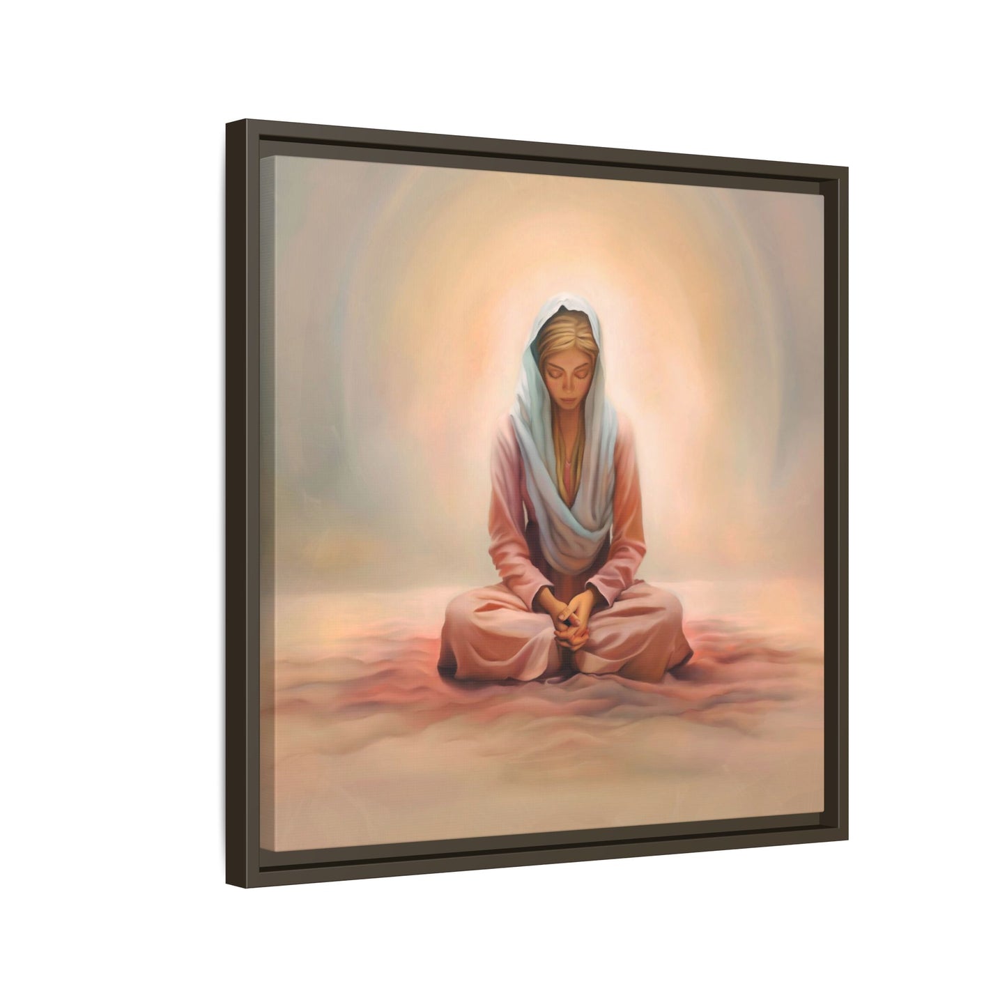 Stillness Framed Canvas Wall Art, Serene Meditation Decor, Spiritual Mindfulness Gift, Tranquil Room Accent, Woman Religious Art
